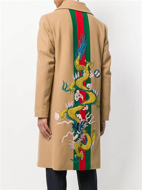 mens gucci dragon embroide red peacoat|Men .